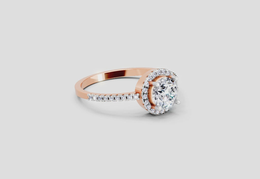 0.93 Carat Round Shape Halo Diamond Ring | 14K Rose Gold