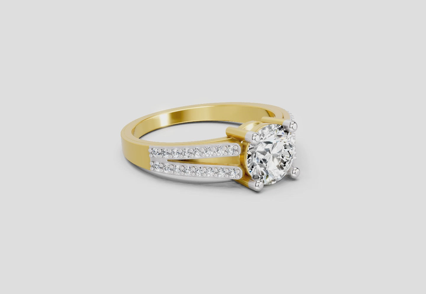 1.19 Ct Round Halo Split Shank Diamond Ring | 14K Yellow Gold
