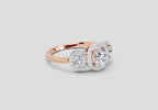 1.01 Ct Round 3 Stone Halo Diamond Ring | 14K Rose Gold