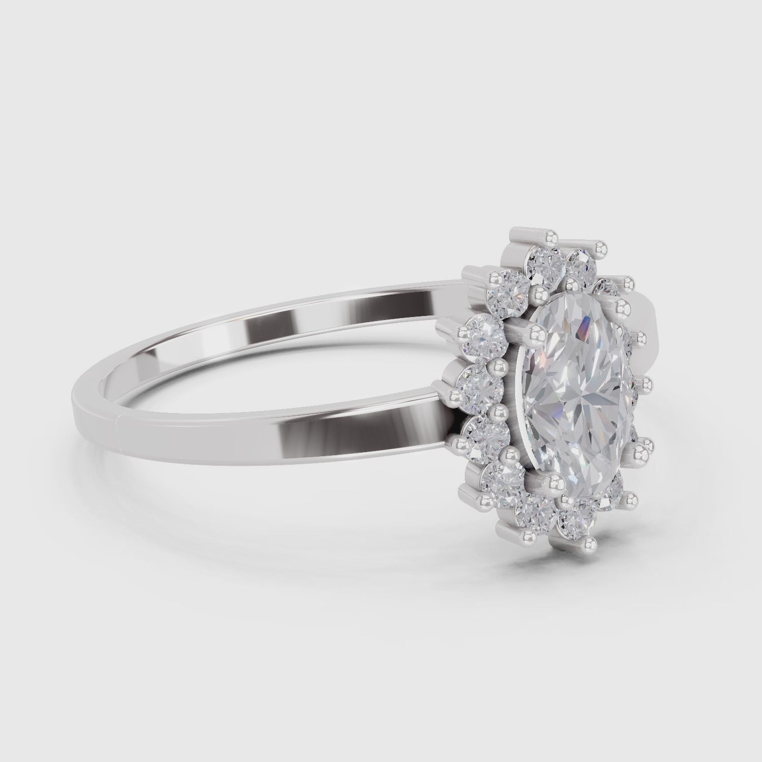 0.57 Carat Halo Oval Engagement Ring | 14K White Gold