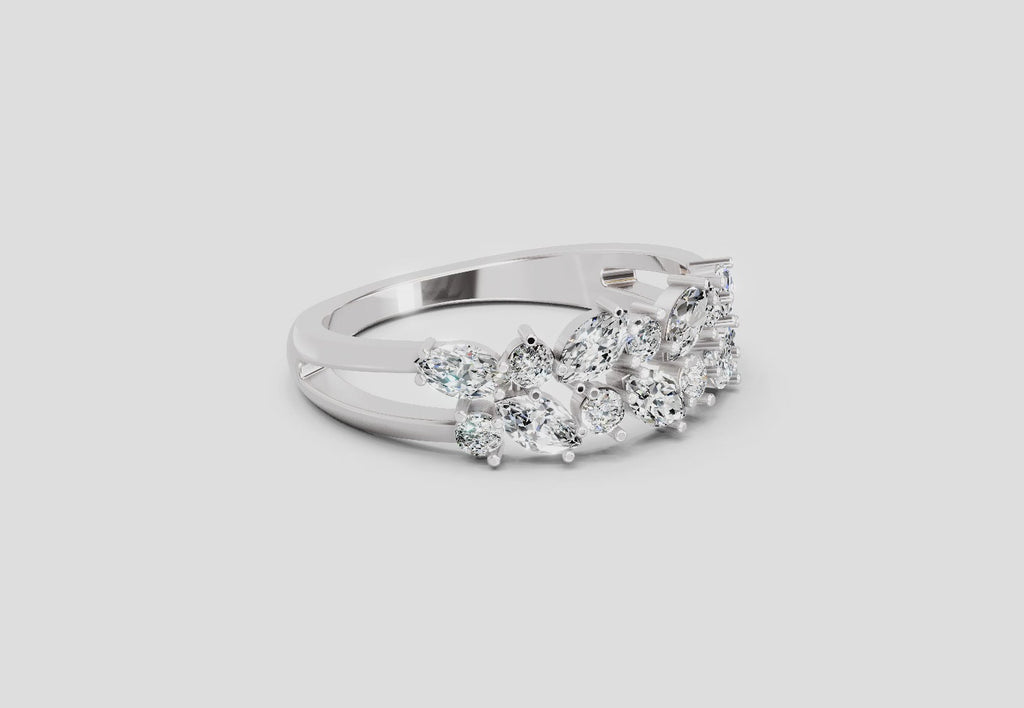 0.7 Ct Marquise And Round Cluster Ring | 14K White Gold