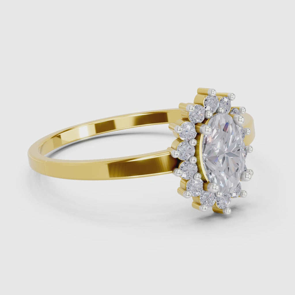 0.57 Carat Halo Oval Engagement Ring | 14K Yellow Gold