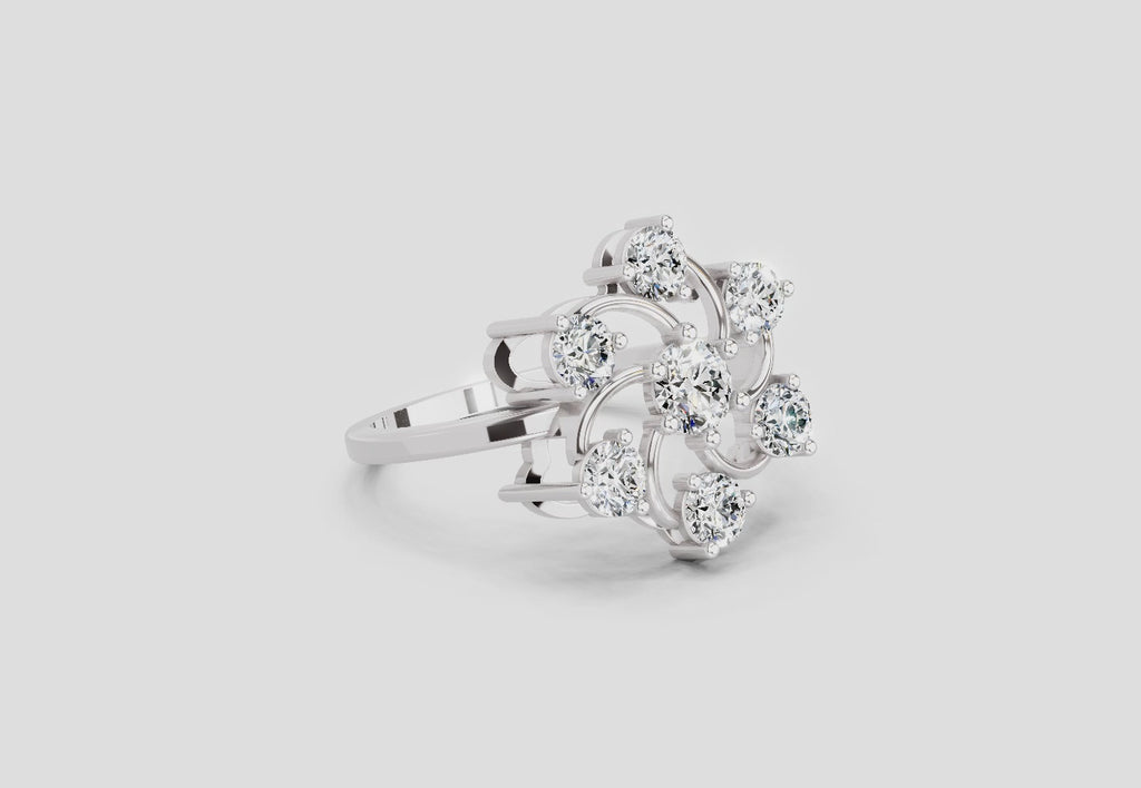 0.86 Ct Round Swirl Cluster Ring | 14K White Gold
