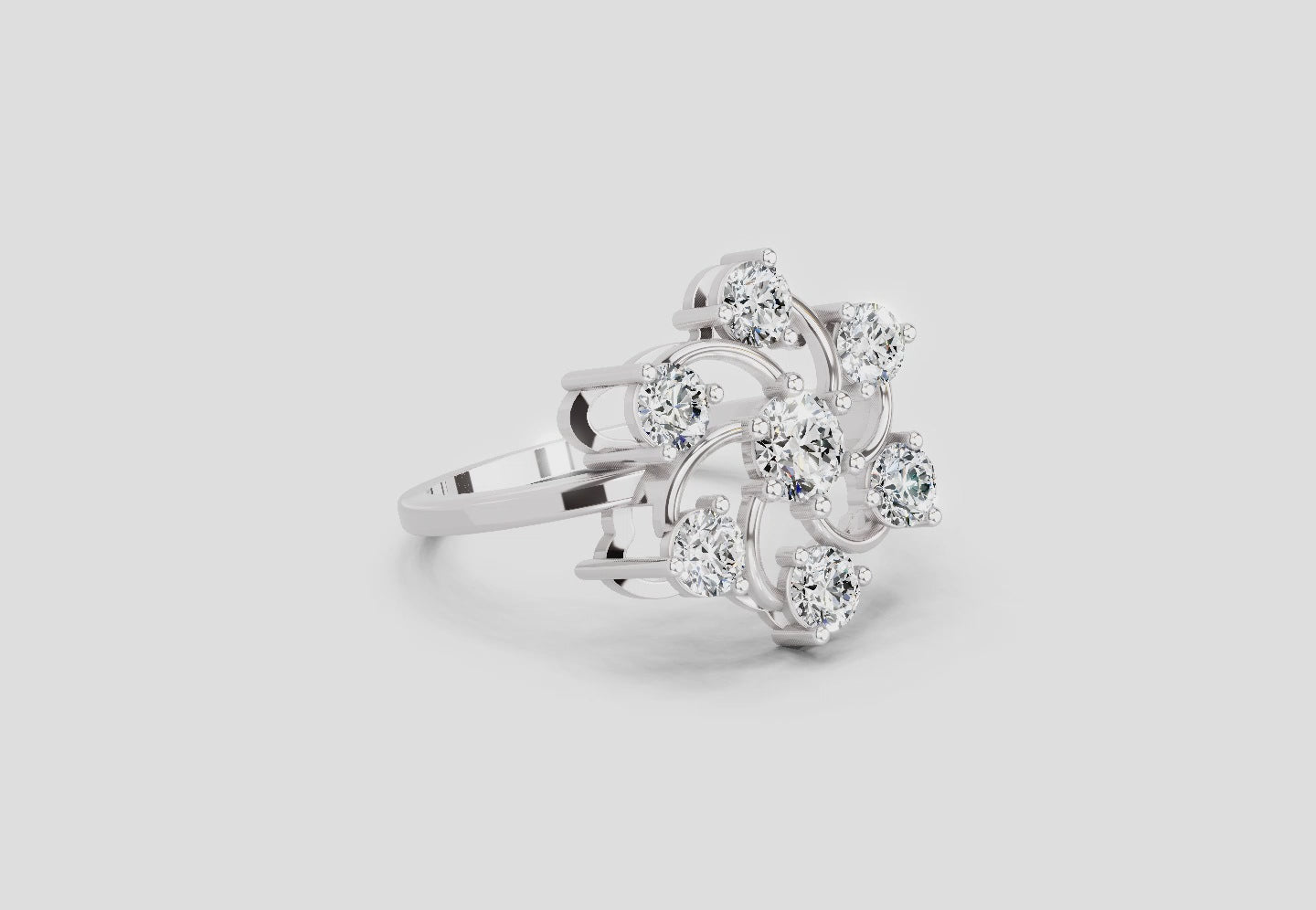 0.86 Ct Round Swirl Cluster Ring | 14K White Gold