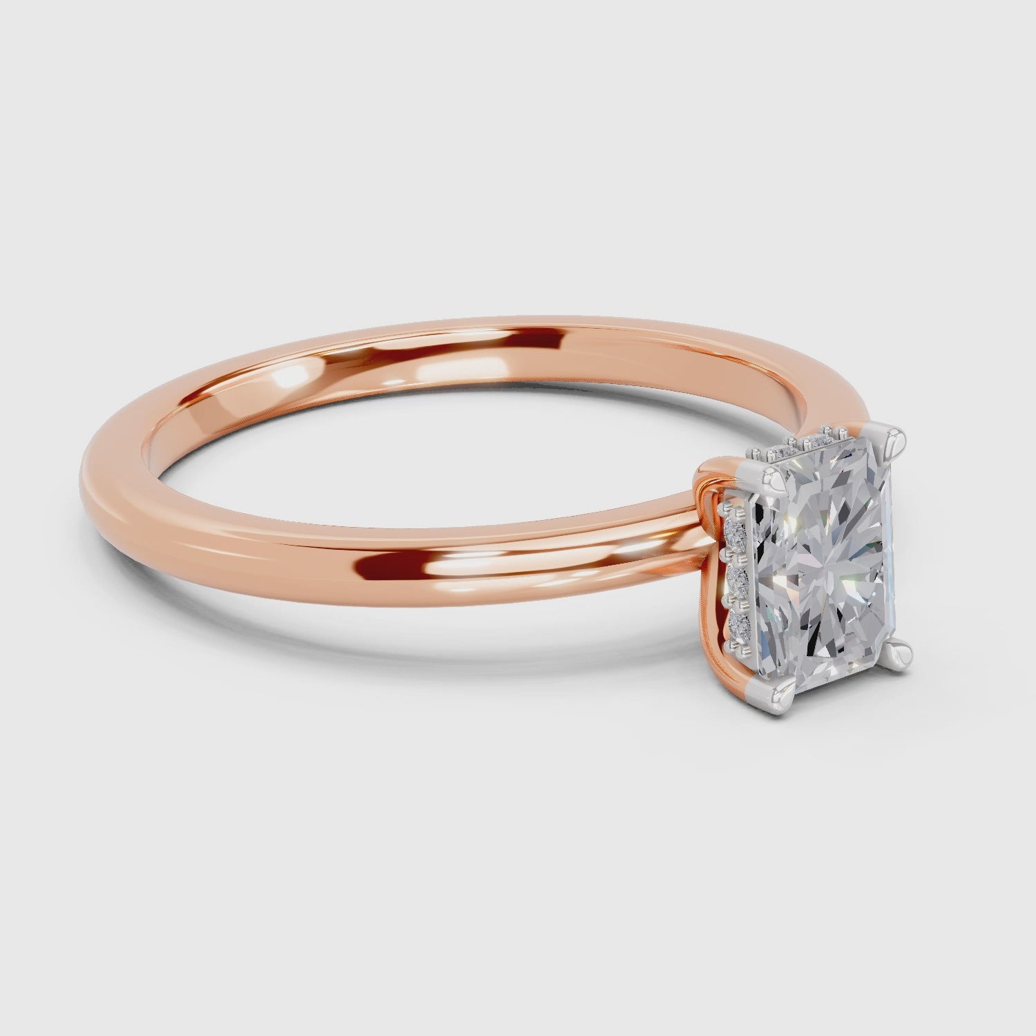 1.05 Ct Radiant Shape Solitaire Diamond Ring| 14K Rose Gold
