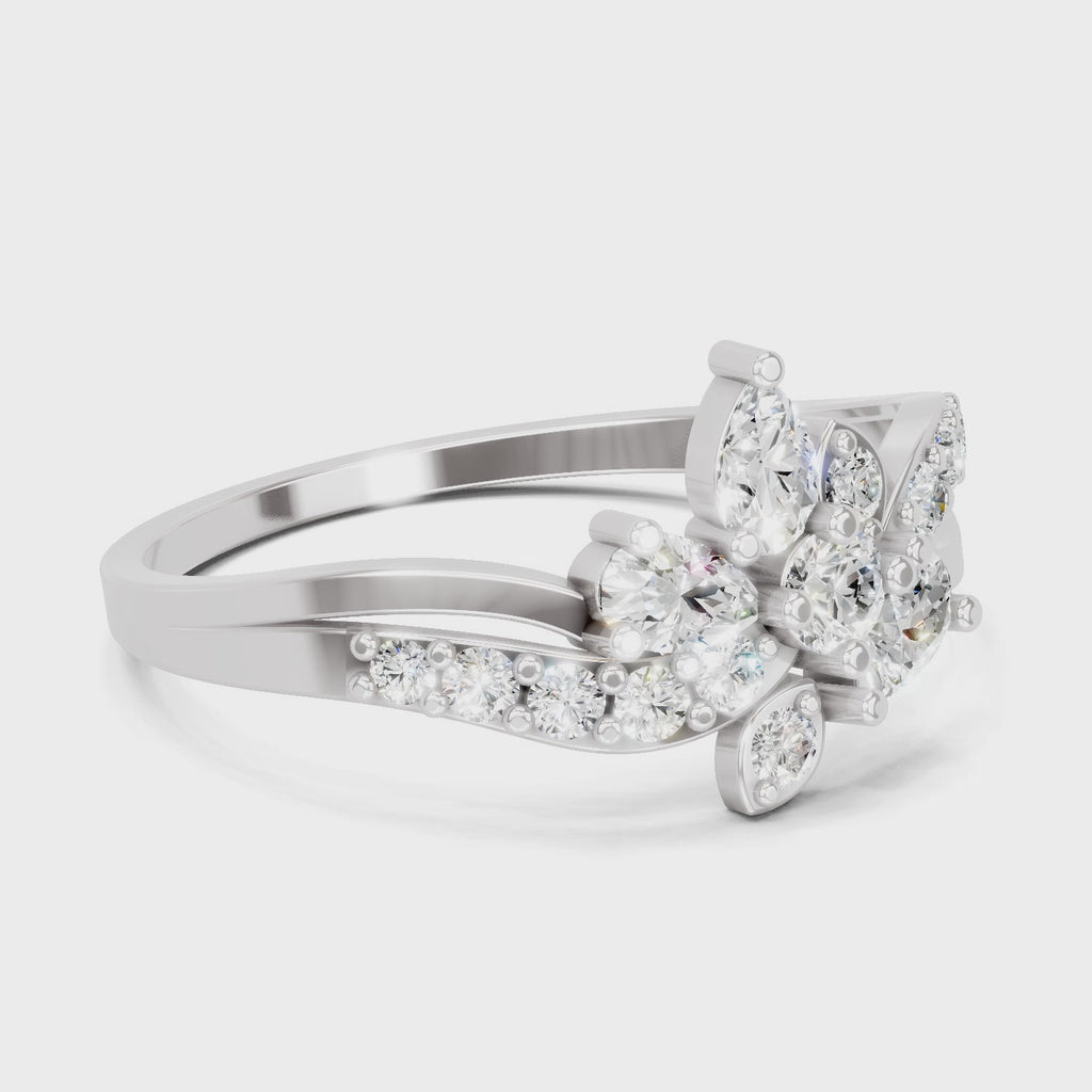0.47 Carat Round & Pear Shape Diamond Floral Ring | 14K White Gold