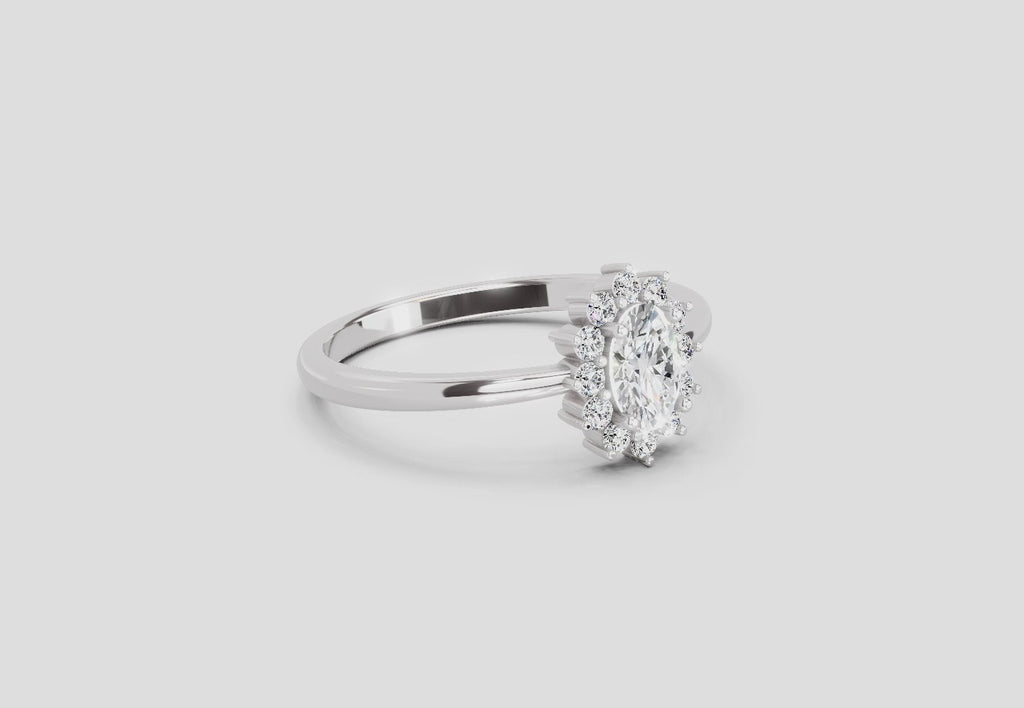 0.77 Ct Oval Shape Halo Diamond Engagement  Ring | 14K White Gold