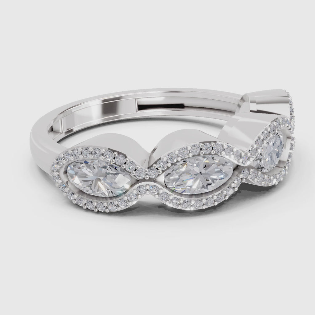 1.64 Carat Oval Shape Halo Wave Engagement Ring | 14K White Gold