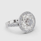 0.86 Carat Round Shape Diamond Floral Halo Ring | 14K White Gold