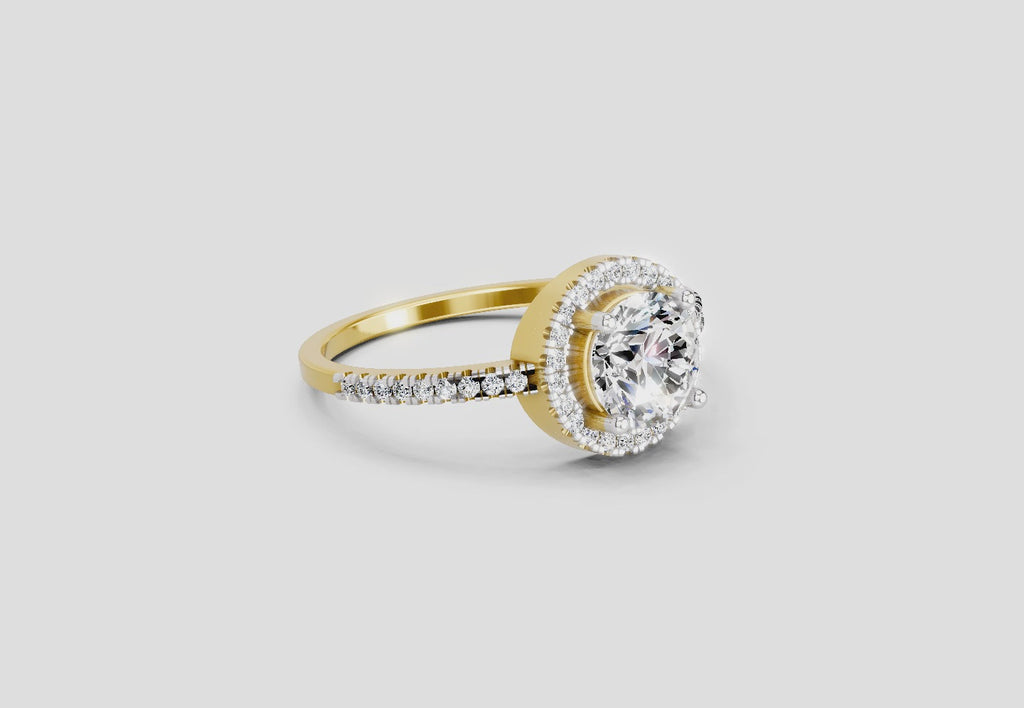 0.97 Ct Round Halo Engagement Ring | 14K Yellow Gold