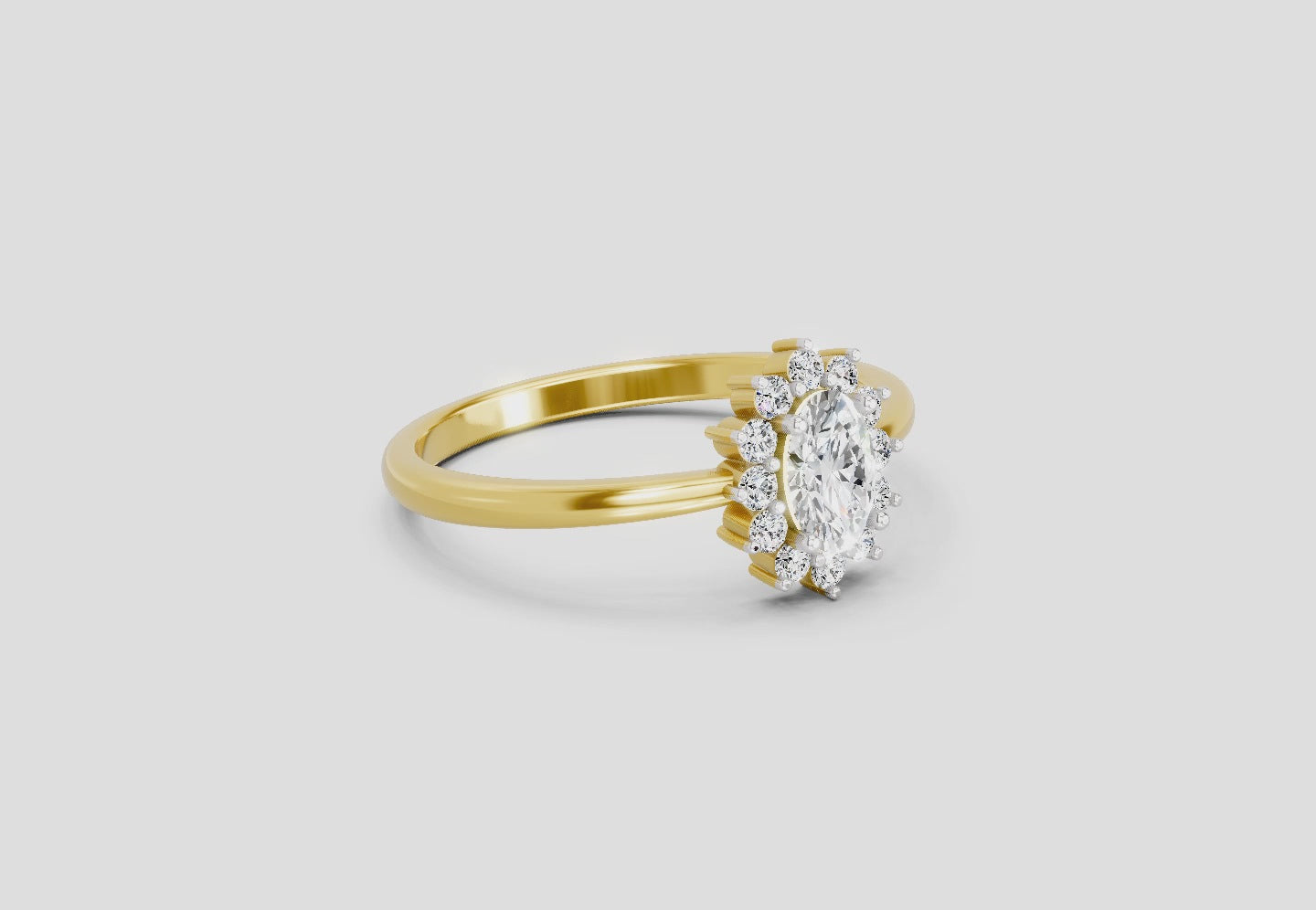 0.77 Ct Oval Shape Halo Diamond Engagement  Ring | 14K Yellow Gold