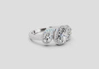 2 Ct Oval Three-Stone Halo Ring | 14K White Gold