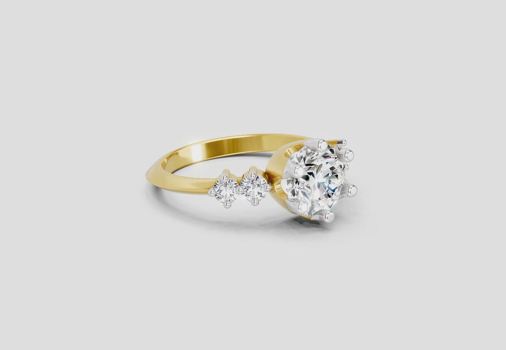 1.71 Ct Round Side Stone Engagement Ring | 14K Yellow Gold