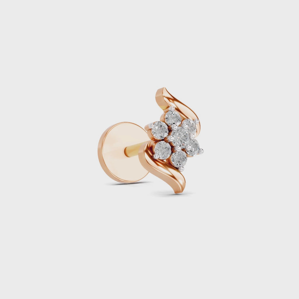 0.07 Ct Swirl Nose Pin Round Shape | 14K Yellow Gold