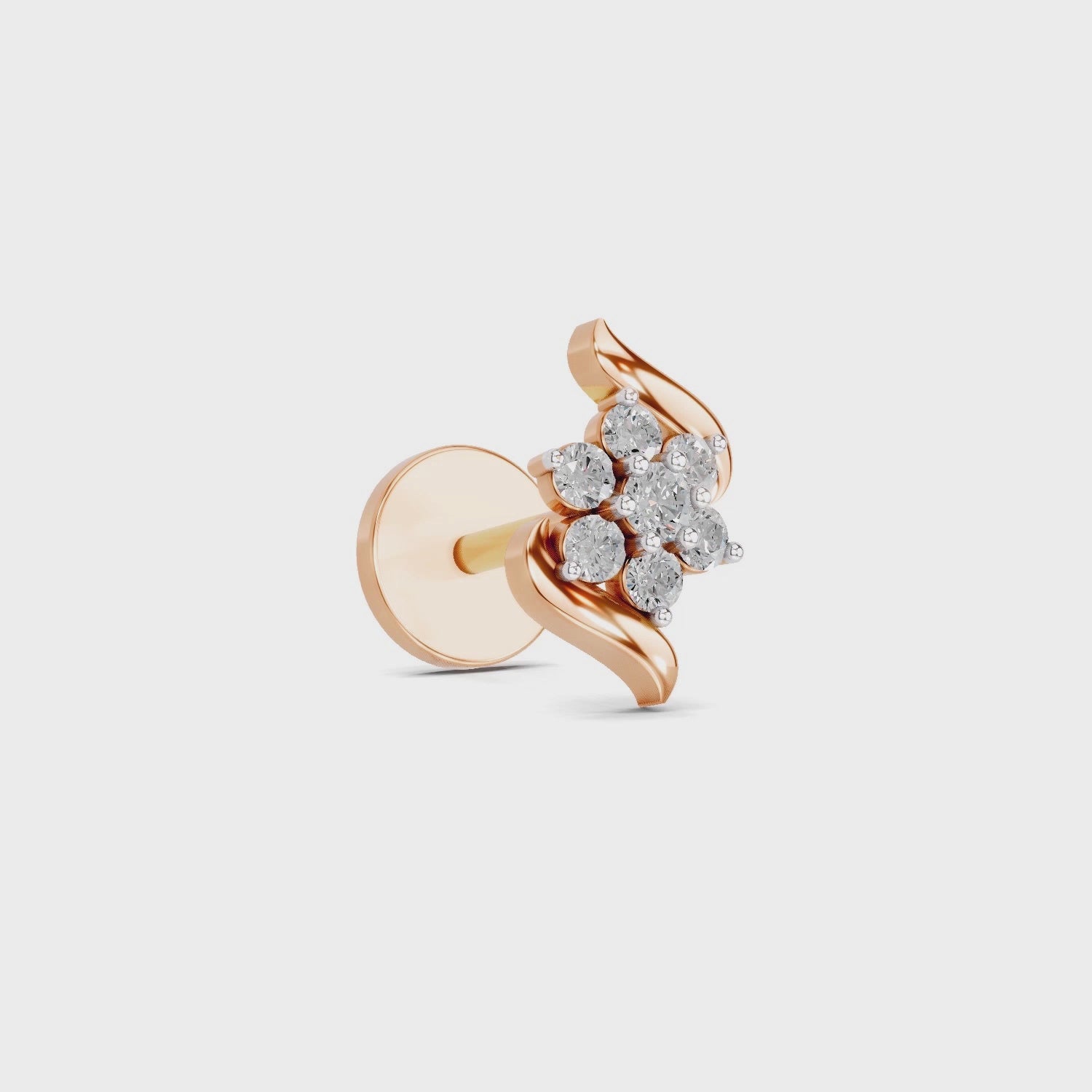 0.07 Ct Swirl Nose Pin Round Shape | 14K Yellow Gold
