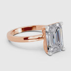 4 Ct Emerald Shape Solitaire Diamond Ring| 14K Rose Gold