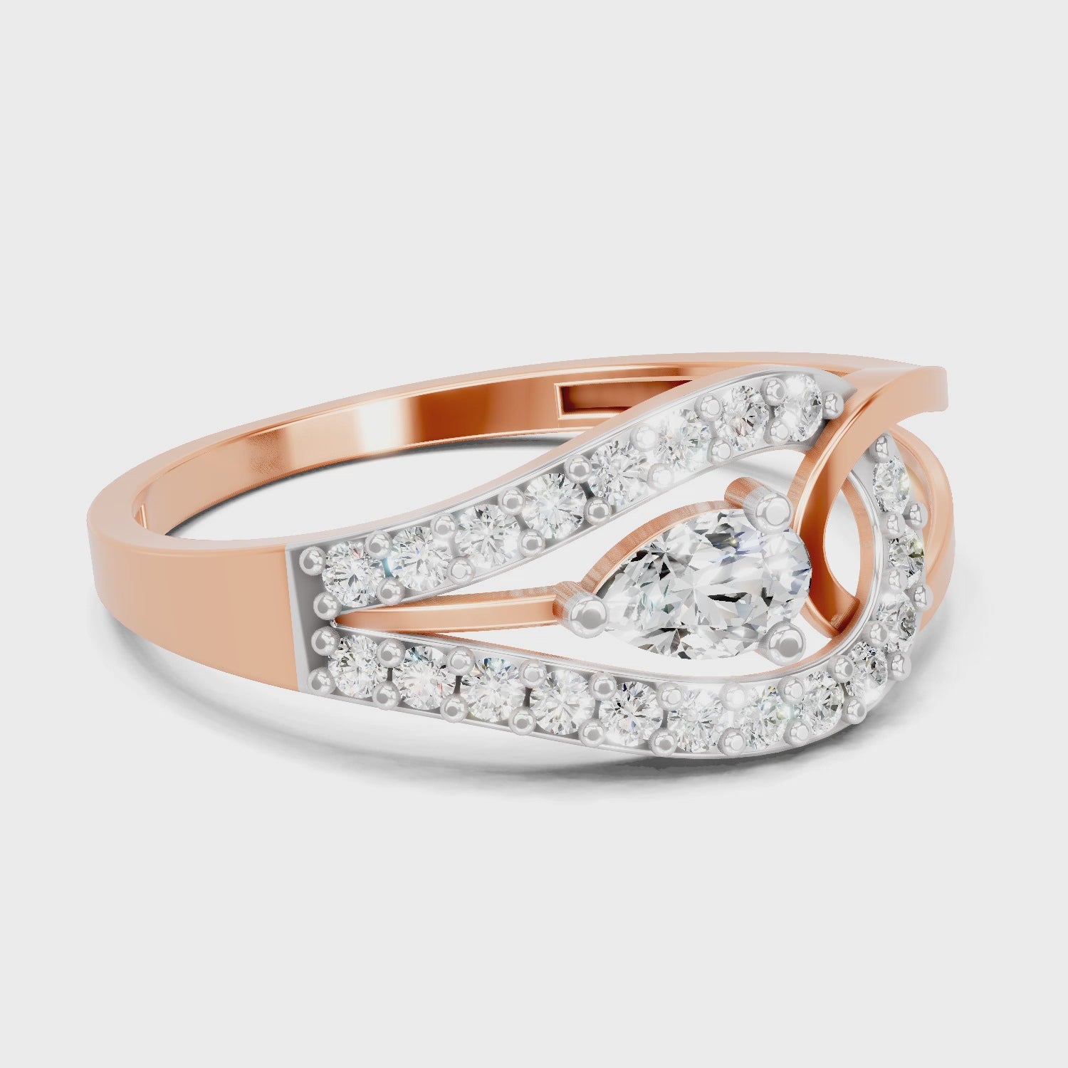 0.36 Carat Pear & Round Shape Diamond Bypass Ring | 14K Rose Gold