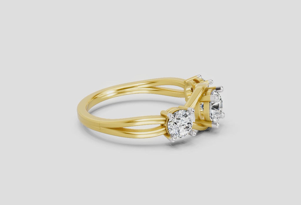 3 Stone 1 Ct  Round Shape Diamond | 14K Yellow Gold