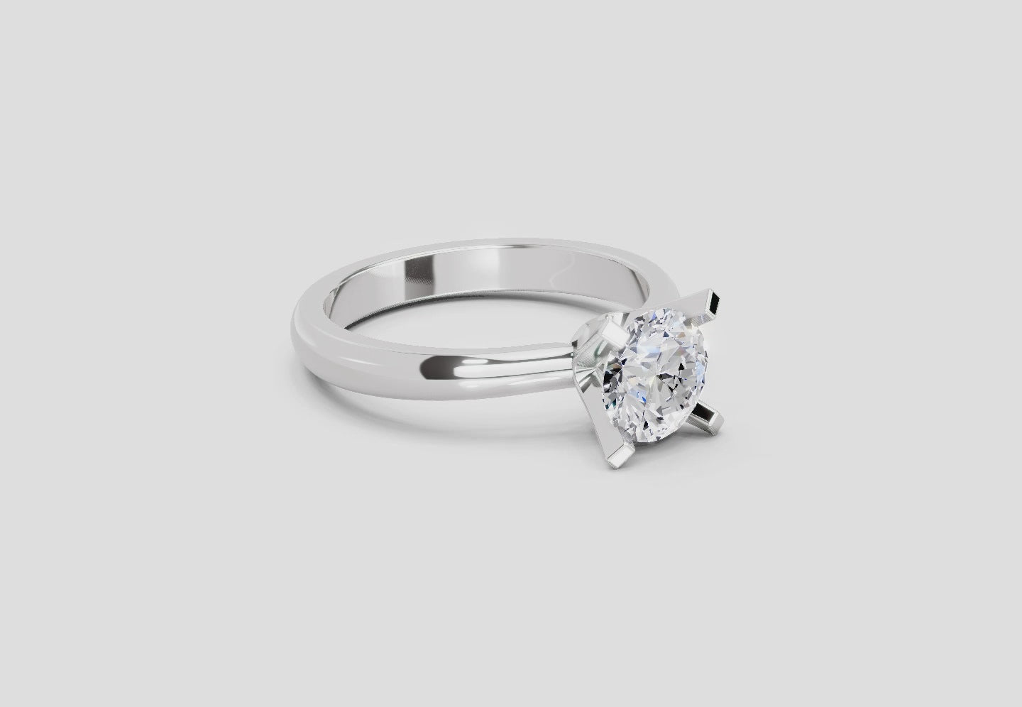 1 Carat Round Shape 4 Prong Solitaire Diamond Ring | 14K White Gold