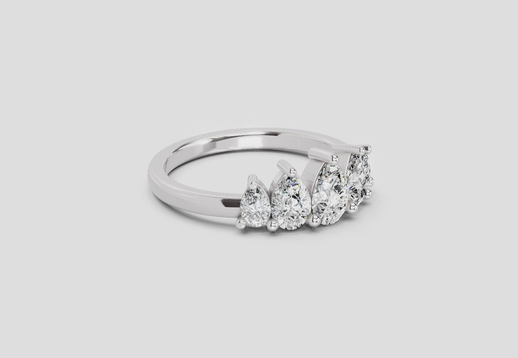 1.14 Ct Pear Shape 5 Stone Diamond Ring | 14K White Gold