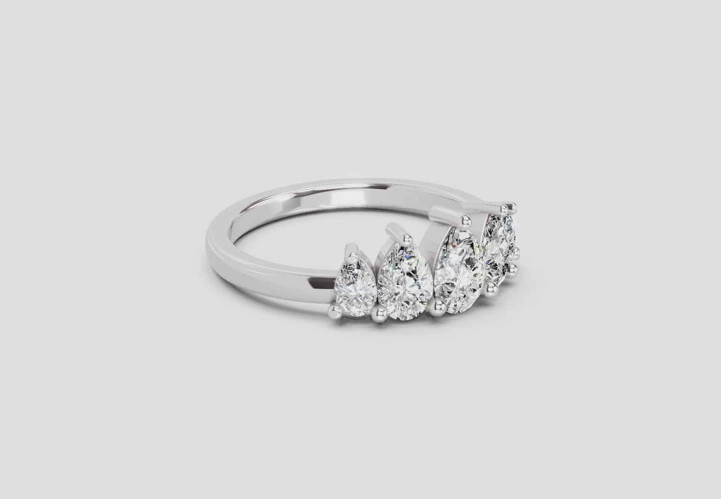 1.14 Ct Pear Shape 5 Stone Diamond Ring | 14K White Gold