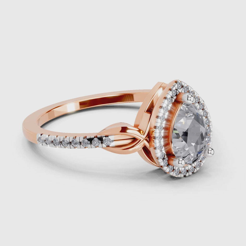 0.62 Carat Pear Shape Halo Engagement Ring | 14K Rose Gold