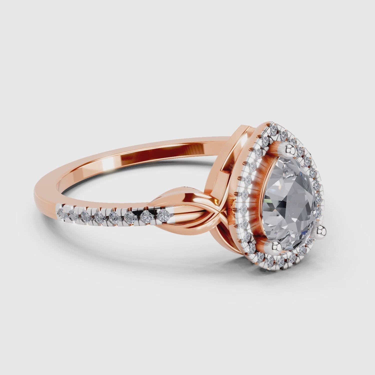 0.62 Carat Pear Shape Halo Engagement Ring | 14K Rose Gold