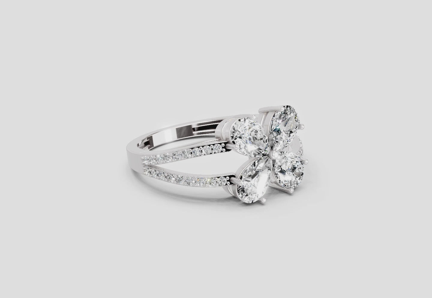 1.38 Ct Pear Shape Diamond Clover Ring | 14K White Gold