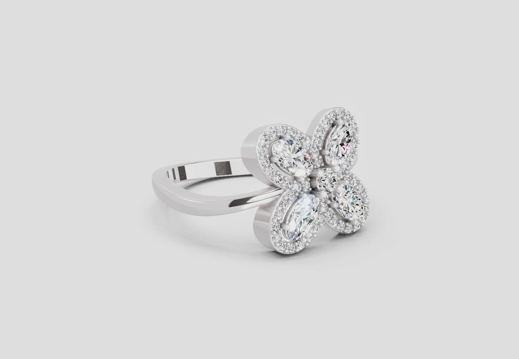 1.72 Ct Oval Flower Ring | 14K White Gold