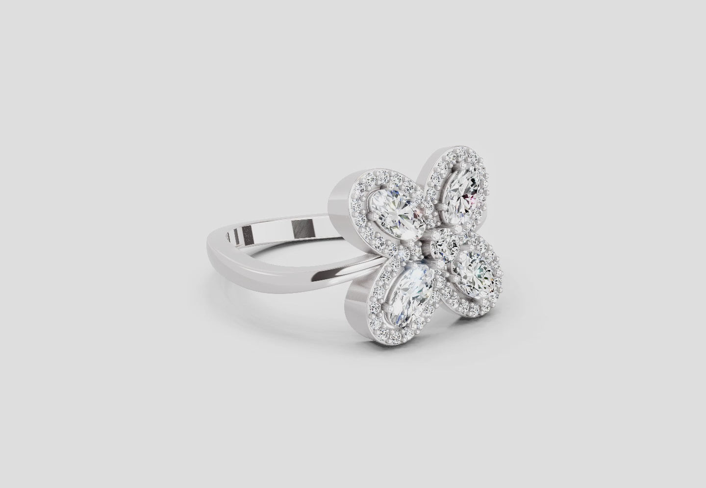 1.72 Ct Oval Flower Ring | 14K White Gold