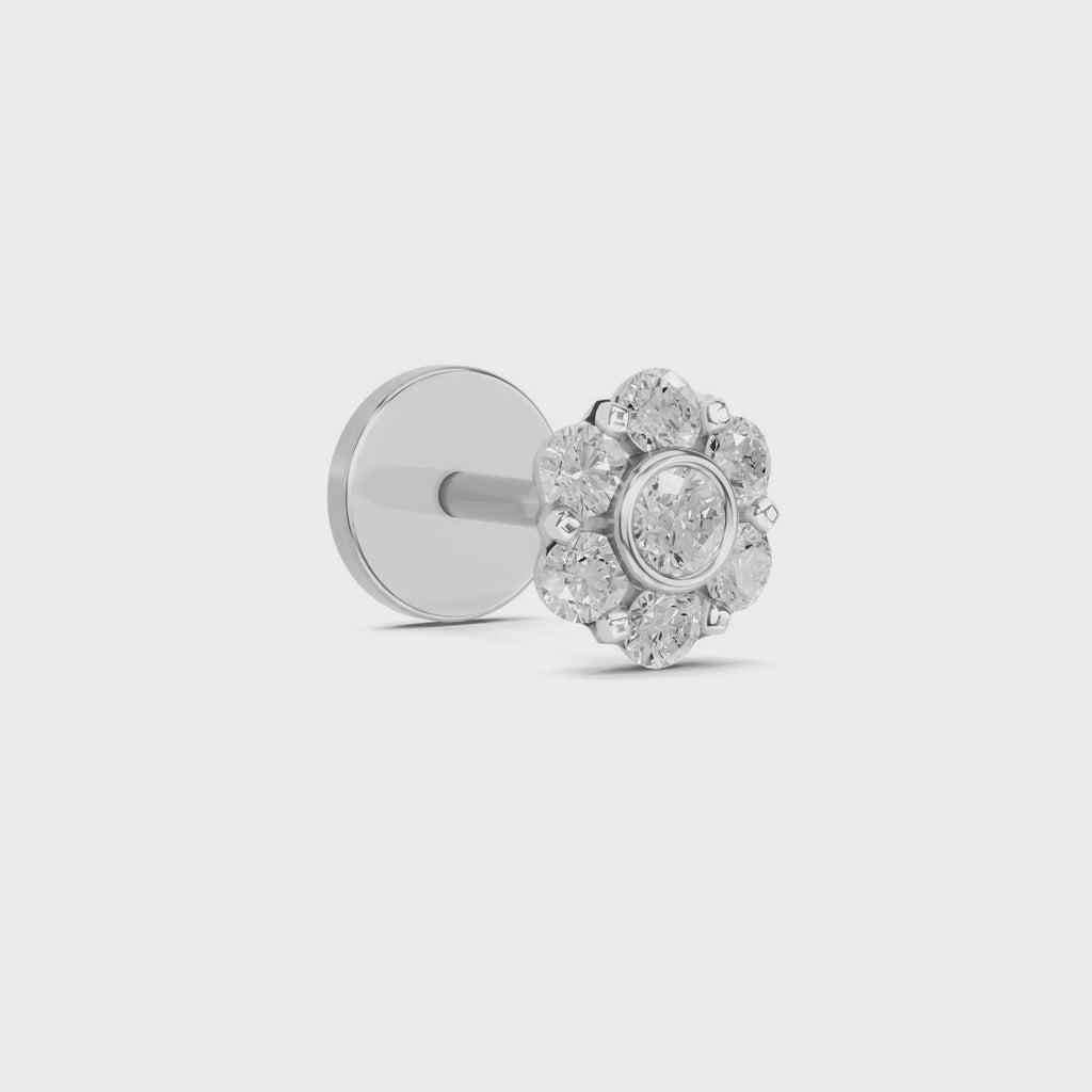 0.11 Ct Floral Stud Round Shape Nose Pin | 14K Yellow Gold