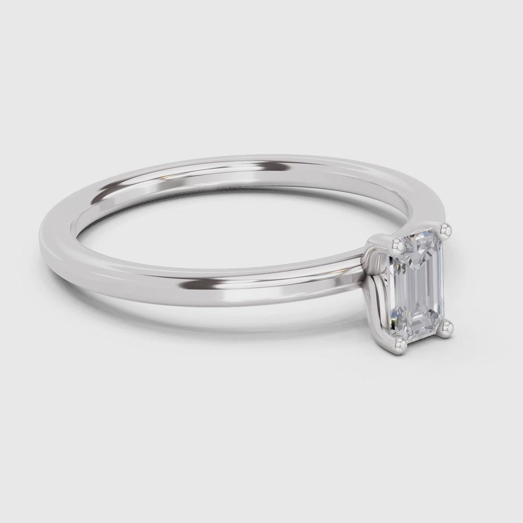 0.4 Carat Emerald Shape Solitaire Diamond Engagement Ring | 14K White Gold