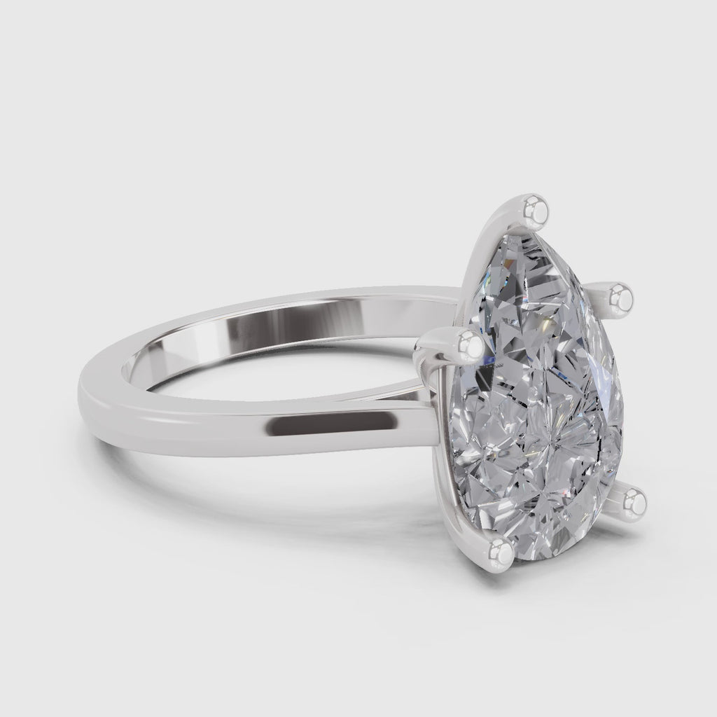 4 Ct Pear Shape Solitaire Diamond Ring| 14K White Gold