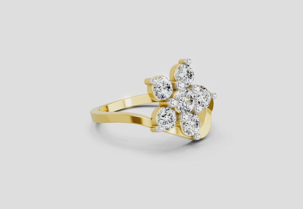 1.55 Ct Round Shape Floral Diamond Ring | 14K Yellow Gold