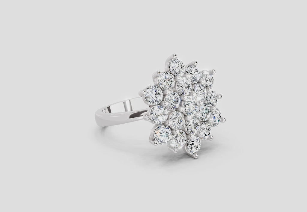 3.18 Ct Round Shape Flower Diamond Ring | 14K White Gold