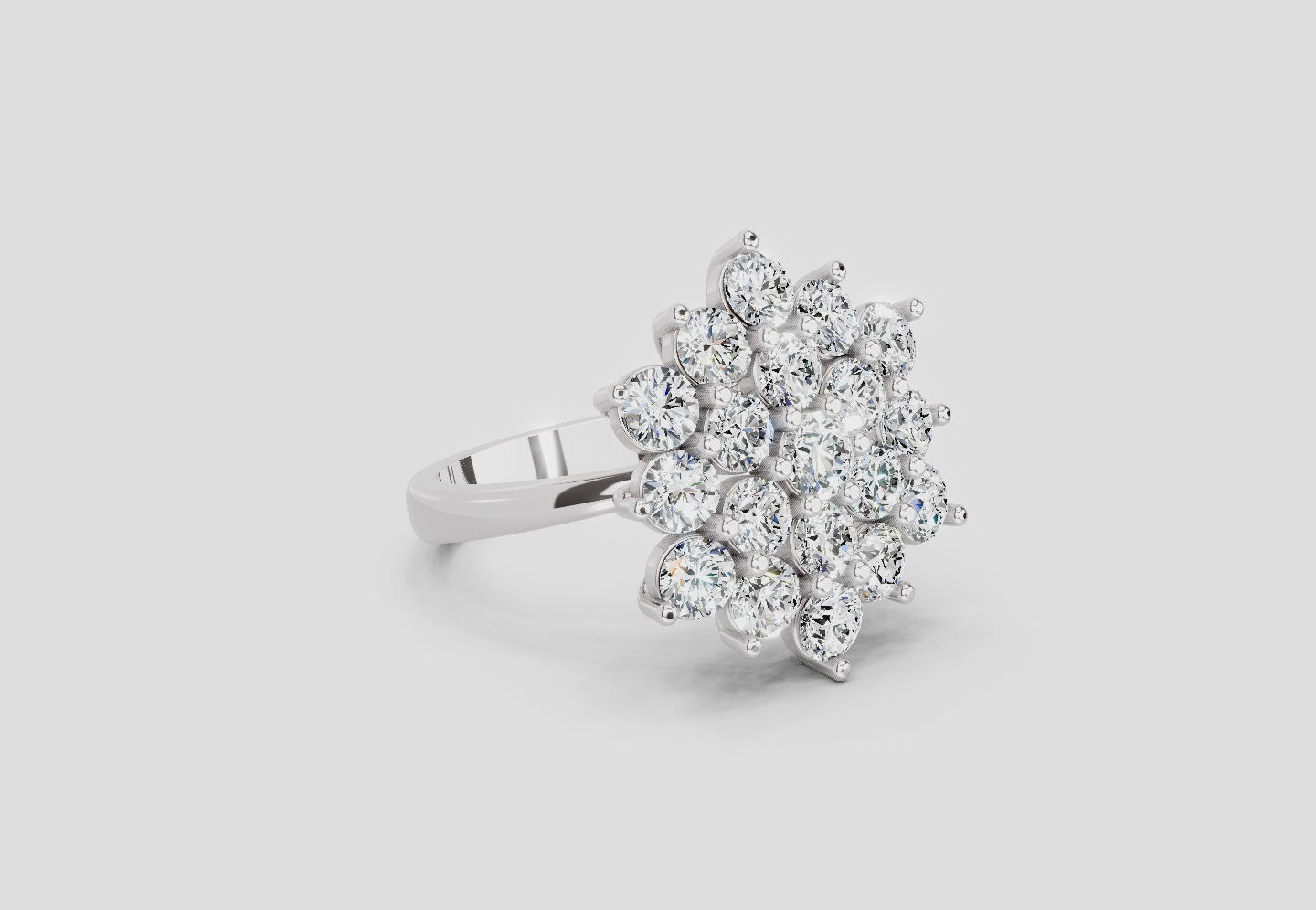3.18 Ct Round Shape Flower Diamond Ring | 14K White Gold