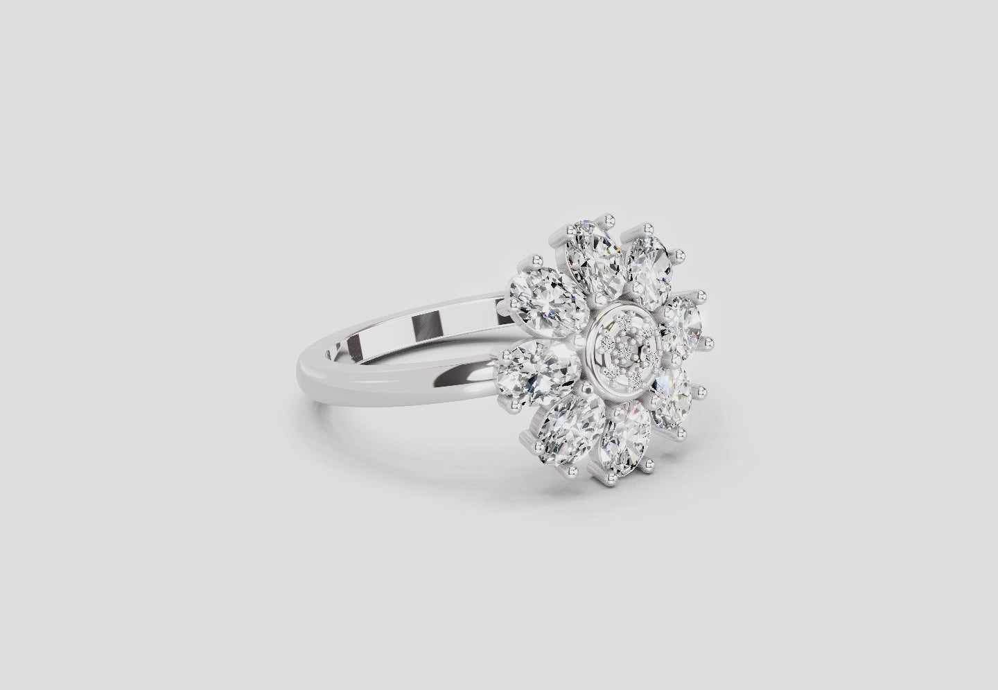 1.63 Carat Daisy Royale Promise  Engagement Ring | 14K White Gold