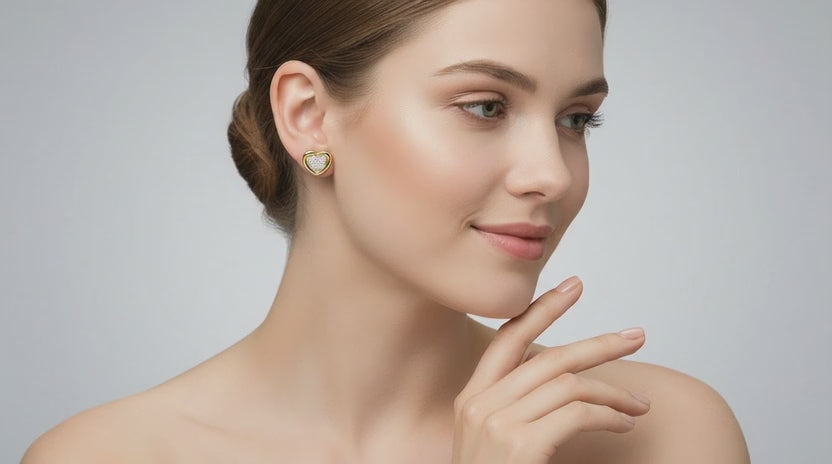 0.08 Ct Heart Shape Earrings | 14Kt Yellow Gold  Diamonds| FG VS Quality