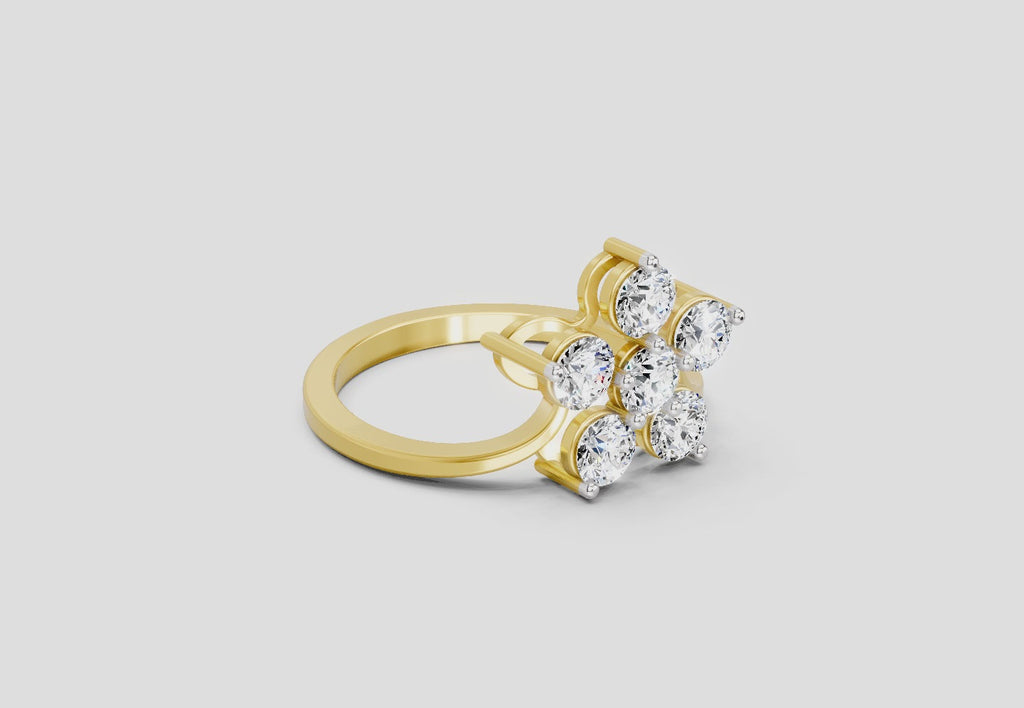 0.81 Ct Round Shape Diamond Flower Ring | 14K Yellow Gold
