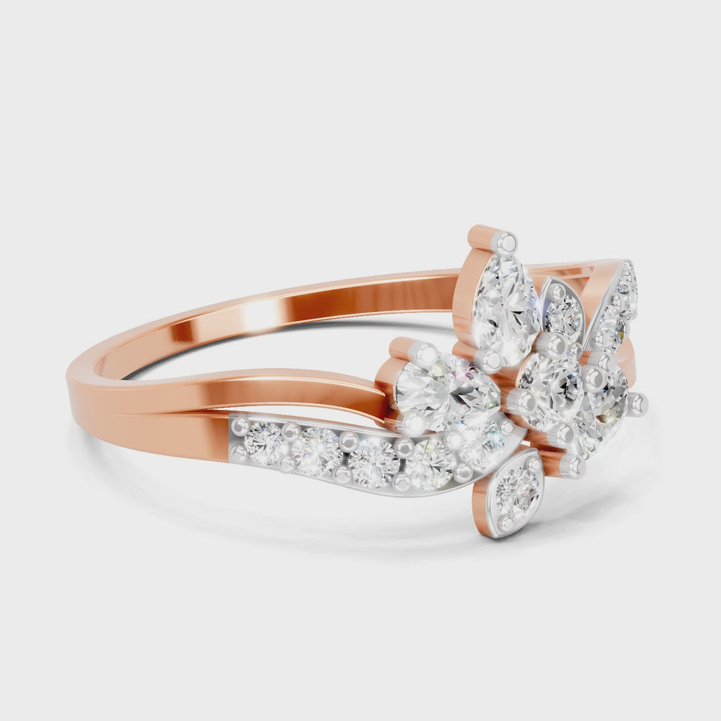 0.47 Carat Round & Pear Shape Diamond Floral Ring | 14K Rose Gold