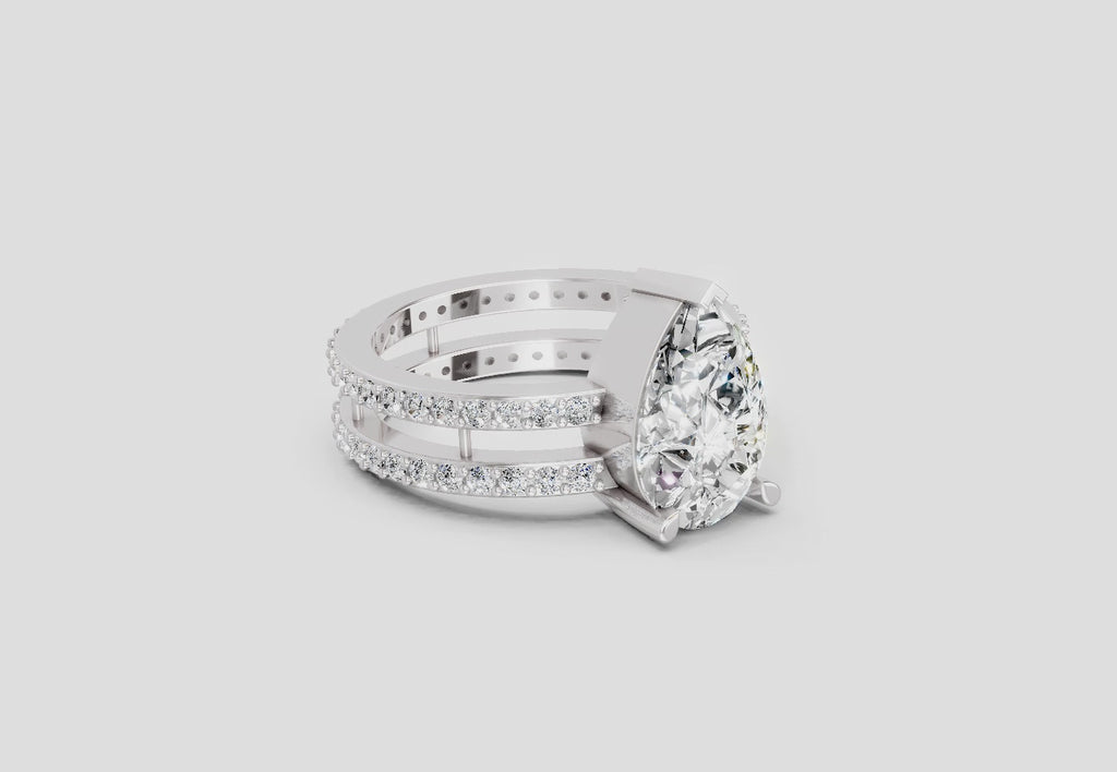 3.98 Ct Pear Shape Diamond Engagement Ring | 14K Yellow Gold