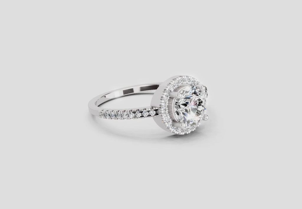0.97 Ct Round Halo Engagement Ring | 14K White Gold