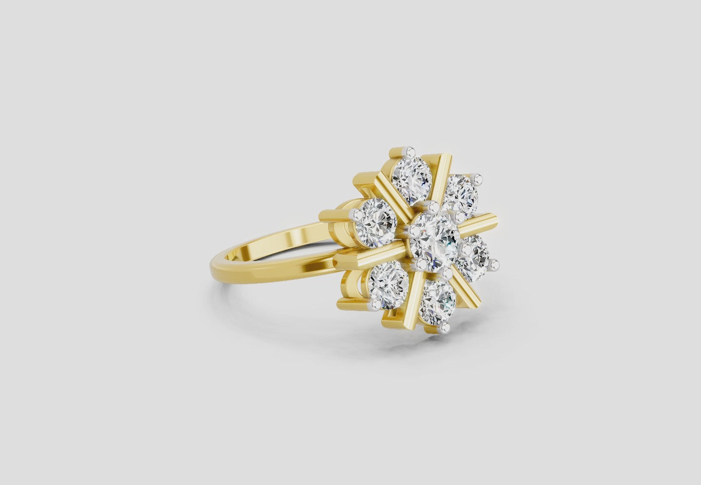 0.9 Ct Round Starburst Ring | 14K Yellow Gold