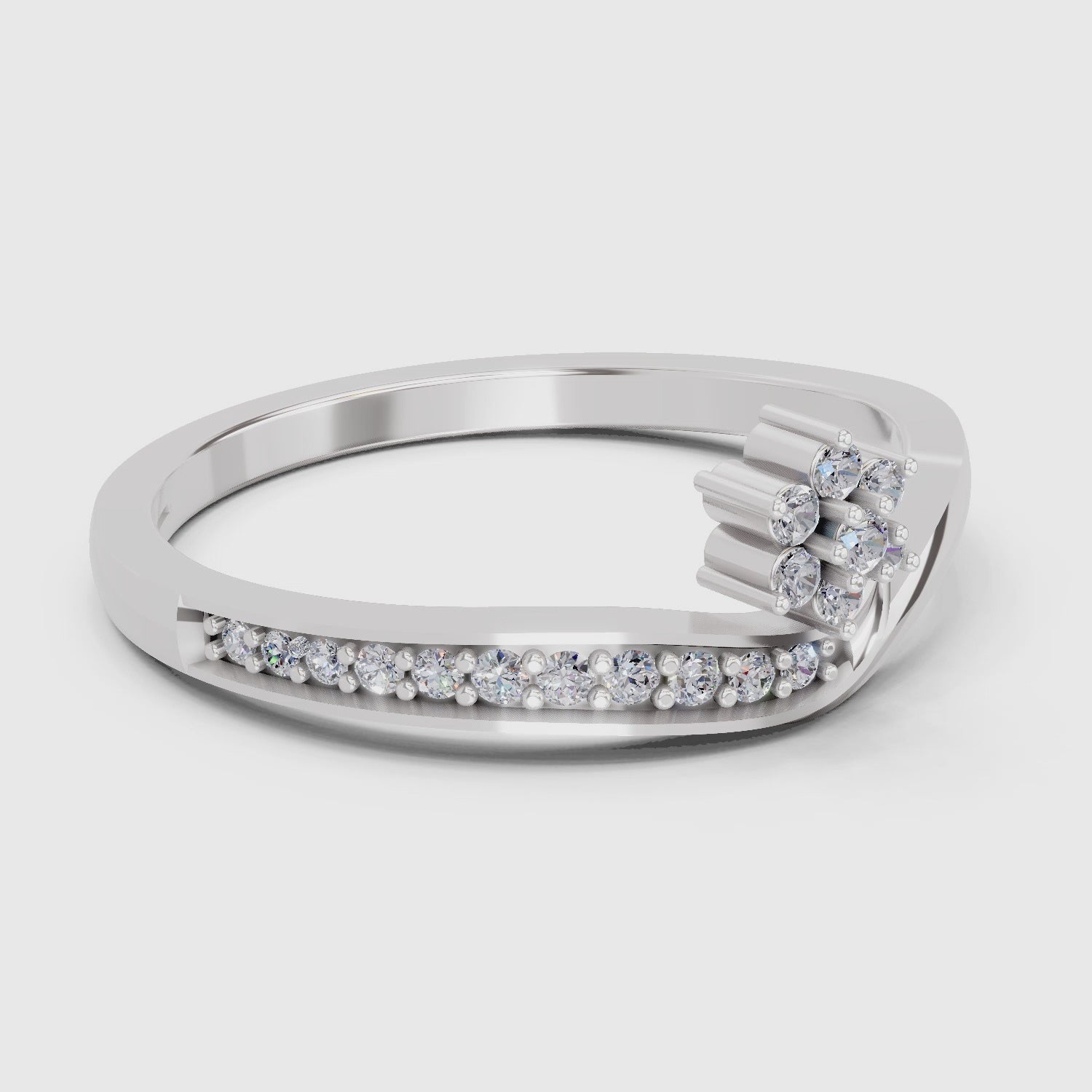 0.11 Carat Round Shape Floral Engagement Ring | 14K White Gold