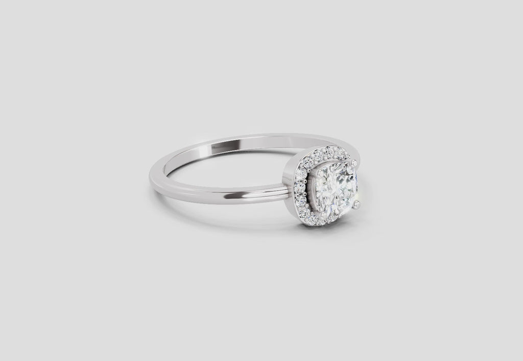 0.66 Ct Cushion Shape Halo Engagement Diamond Ring | 14K White Gold