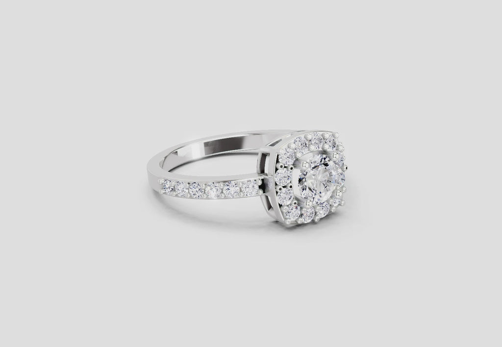 1 Ct Round Halo Ring | 14K White Gold