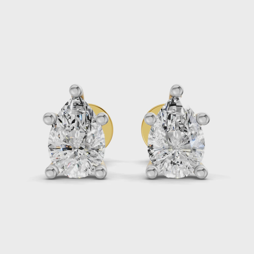 0.46 Ct  Pear Shape Solitaire Diamond Stud Earrings | 14K Rose Gold