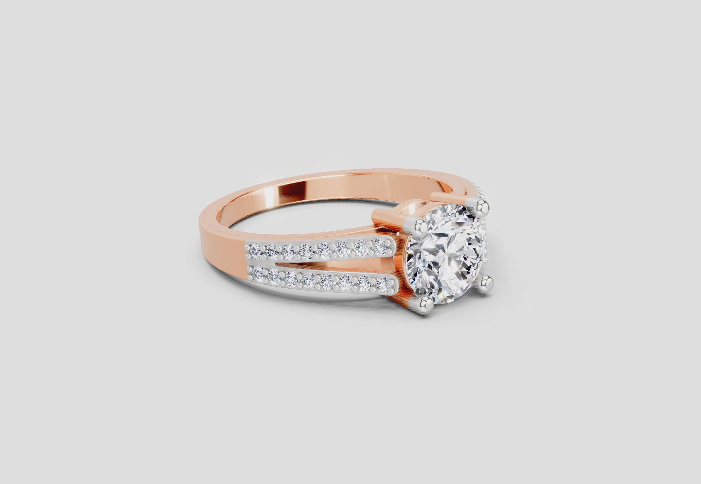 1.19 Ct Round Halo Split Shank Diamond Ring | 14K Rose Gold