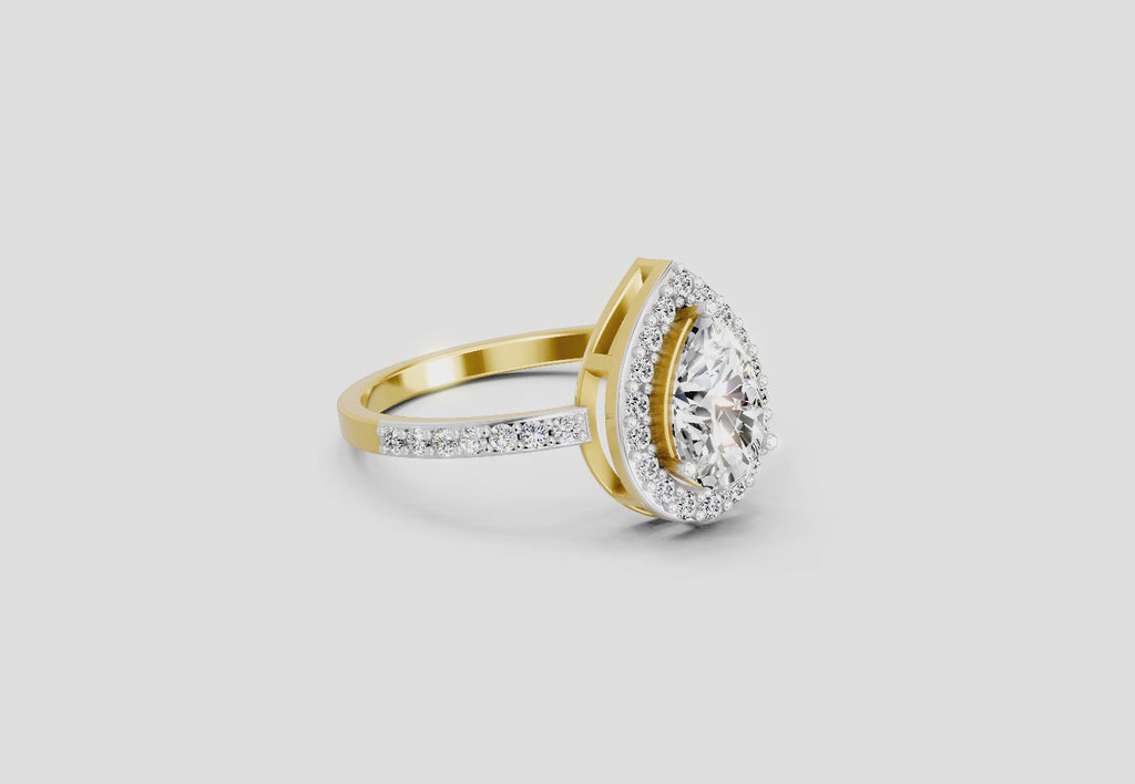 1.22 Ct Pear Halo Diamond Engagement Ring | 14K Yellow Gold
