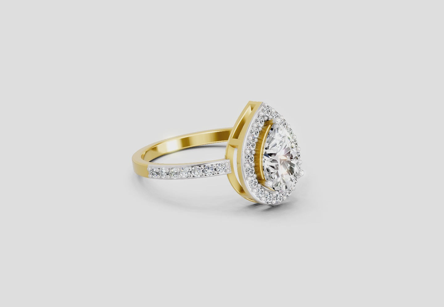 1.22 Ct Pear Halo Diamond Engagement Ring | 14K Yellow Gold